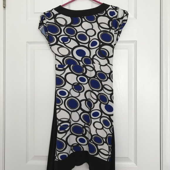 Jessie Girl White Blue Polka Dot Dress Size 14 V-Neck With Tie Back Bow - Picture 4 of 8